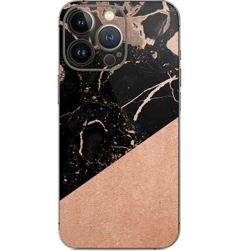 Black and Rose Gold Marble Split iPhone 14 Pro Skin